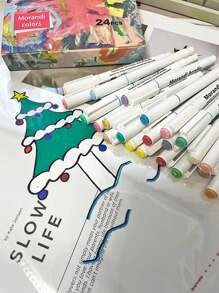 24 piezas Bolígrafos de pintura acrílica Morandi con punta de pincel suave, marcadores de caligrafía pastel para lettering, elaboración de tarjetas, pintura de rocas, madera, tela, lienzo, cerámica, vidrio, manualidades DIY, útiles escolares y para niños