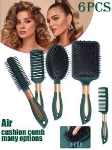 Bộ dụng cụ tạo kiểu tóc chuyên nghiệp 6 món: Bao gồm lược tạo kiểu, lược răng rỗng, lược cắt tóc, lược uốn tóc, lược chải đệm, lược mát-xa, lược chải, lược mát-xa da đầu, lược gỡ rối, lược nhựa, dùng để tạo kiểu và uốn tóc - Nhiều màu - Xem 2