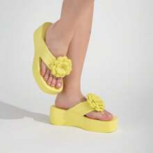 EVVA HIT Women's Platform Flip Flops Super Light And Soft EVA Heel Women's Platform Sandals Women's Clogs Women's Flat Sandals Women's Sandals - 黃色 - 查看 1