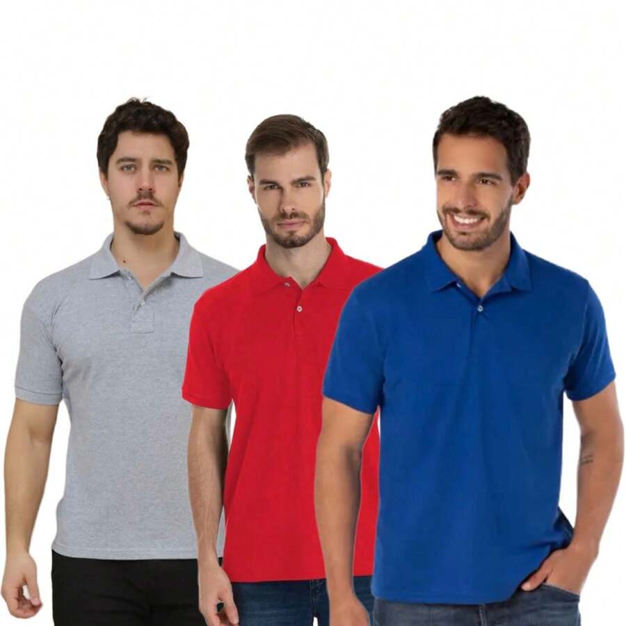 KIT 3 Basic Plain Men's Polo Collar Shirt S-M-L-GG-G1-G2-G3 - 薄荷綠 - 查看 1