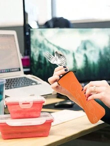 1PC Cutlery Storage Bag, Reusable Flatware Storage Pocket,Perfect For Outdoor Travel Camping Office(Flatware Not Included) - Orange - View 5