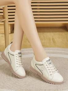 新款春秋季百搭轻便女士休闲鞋，厚底，耐磨，舒适软底，透气防滑运动鞋 - 米色 - 查看 8