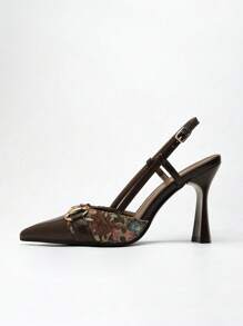 女士高跟尖头时尚金属装饰复古提花后绑带高跟鞋 - 彩色 - 查看 6