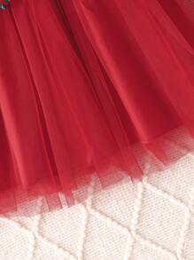 Baby Girls' Sweet & Adorable Princess Style Christmas Tree Print Long Sleeve Dress With Mesh Skirt, Autumn