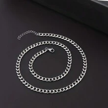 2pcs/Set Stainless Steel Punk Chain Necklace & Bracelet Set, Street Hip Hop Fashion Jewelry Gift For Men, Christmas, New Year, Valentine's Day