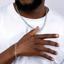 2pcs/Set Stainless Steel Punk Chain Necklace & Bracelet Set, Street Hip Hop Fashion Jewelry Gift For Men, Christmas, New Year, Valentine's Day