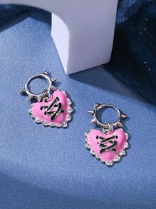 1pair Goth Harajuku Vintage Aesthetic Pink Cross Heart Pendant Earring For Girl Y2K Grunge 2000s EMO Jewelry Accessories - 愛心 - 查看 3