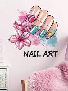 1pc Cartoon Nail Art Manicure Salon Decor Decal Sticker, Girl Beauty DIY Adhesive Wall Sticker,Stickers,Wall Decal,Vinly Decal For Home Decorations,Spring Decoration Items Refesh Your Home,Rama Decoration Stickers Gifts Birthday Graduation
