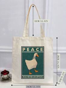 Túi đeo vai thời trang in hình chú vịt dễ thương, Túi tote vải canvas thời trang, Túi xách tay, Túi mua sắm cho nữ, Túi tote thường ngày cho học sinh, nhân viên văn phòng, Mua sắm, Hoạt động ngoài trời, Quà tặng - Màu be - Xem 2