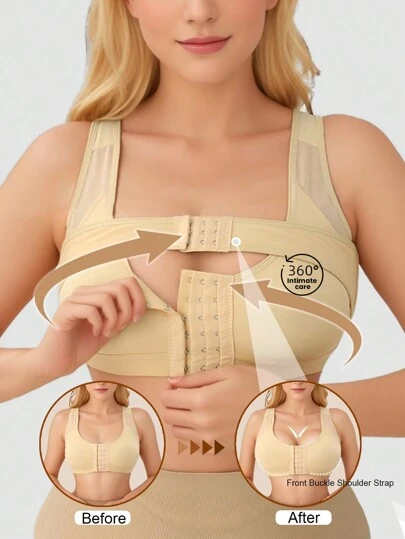 Women Front Closure Bra Post Surgery Bra Push Up Adjustable Corset Body Shaper Bra Underwear Compression Back Support Posture Corrector Vest Shapewear