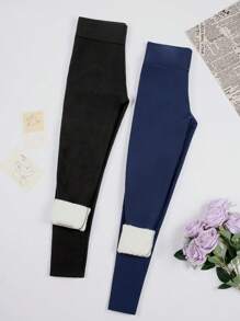 2Pcs/Set Autumn/Winter Thermal Lined Leggings, Casual High Waist Thermal Leggings, Outdoor Sports Winter Leggings Tights - Multicolor - View 5