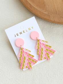 1 Paar Damen Süße Bunte Weihnachtsbaum Bedruckte Acrylohrringe, Feiertagsparty Accessoire