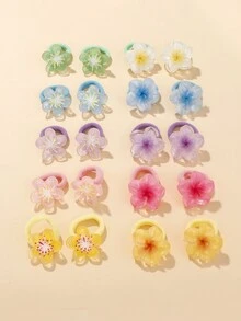 各式各样的透明彩色橡皮筋，可爱的糖果色花朵系列儿童发饰 - 20PCS - 查看 2