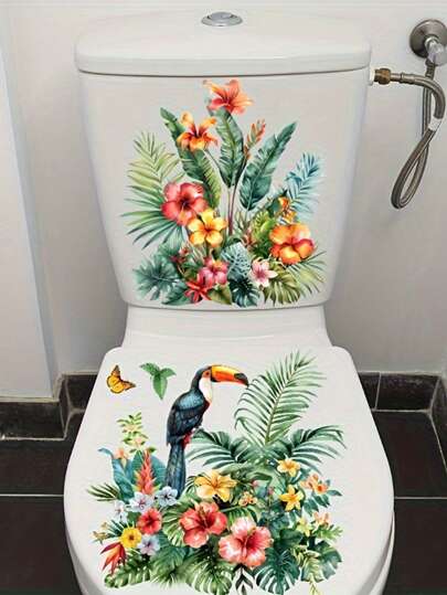 2 peças de decoração para casa, adesivos florais de banheiro em estilo nórdico - PVC à prova d'água, autoadesivos, adequados para vasos sanitários e caixas d'água, adicionando beleza à decoração da sua casa, adesivos, decalque de parede, decalque de vinil para decoração de casa, itens de decoração de primavera para renovar sua casa, adesivos de decoração Rama, presentes de aniversário e formatura