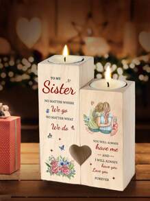 1pc Heart Shaped Wooden Candle Holder, Gift For Sister, Sisterly Remembrance Gift, Birthday Wedding Graduation Thanksgiving Gift For Sister, Best Friendship Gift For Her (Candles Not Included) Birthday Gifts