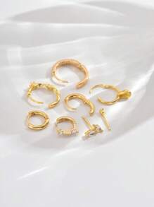 1 Set Of 8pcs Sophisticated Sparkling Zirconia Single-Sided Stud Earring Set, Suitable For Parties, Festivals, Dates Or Weddings - Yellow Gold - View 3