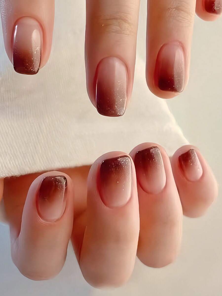 24 件奢华优雅粉色扎染渐变闪亮粉末哑光法式假指甲时尚可穿戴可拆卸按压式指甲套装适合女士和女孩，包括果冻凝胶和锉刀配件 - 玫瑰紅 - 查看 1