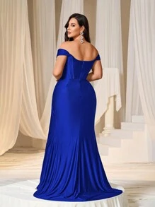 Faeriesty Curve Plus Elegant Off Shoulder Bodice Contrast Ruched Wrap Hem Formal Evening Party Dress