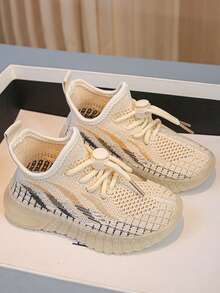 Giày lưới trẻ em Giày thể thao xuân thu, đế mềm thoáng khí Giày chạy bộ thoải mái cho bé, Thích hợp để mặc hàng ngày, Chống trượt, Nhẹ - Màu be - Xem 4