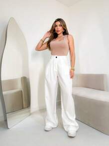Louis Marrant Women's Wide Leg Pants With One Button, Open Zipper And Front Pocket - trắng - Xem 3