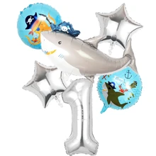 6 sztuk Cartoon Pirate Shark & 1-9 Zestaw balonów foliowych, dekoracja urodzinowa w stylu marynistycznym - Wielokolorowe - Zobacz 16