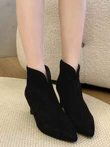 Giày bốt ngắn đế dày thời trang tối giản cỡ lớn cho nữ - màu đen - Xem 4