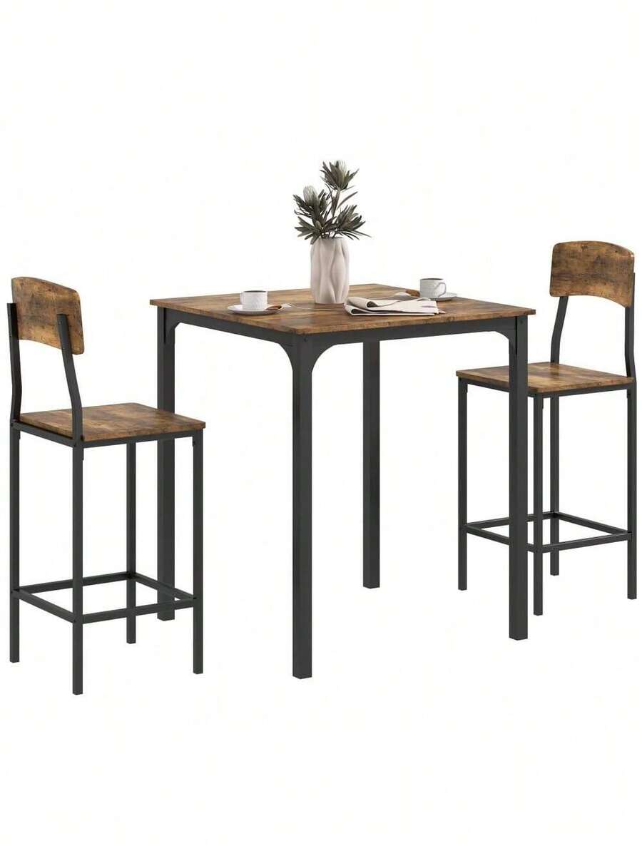 3 Piece Counter Height Bar Table And Chairs Set, Industrial