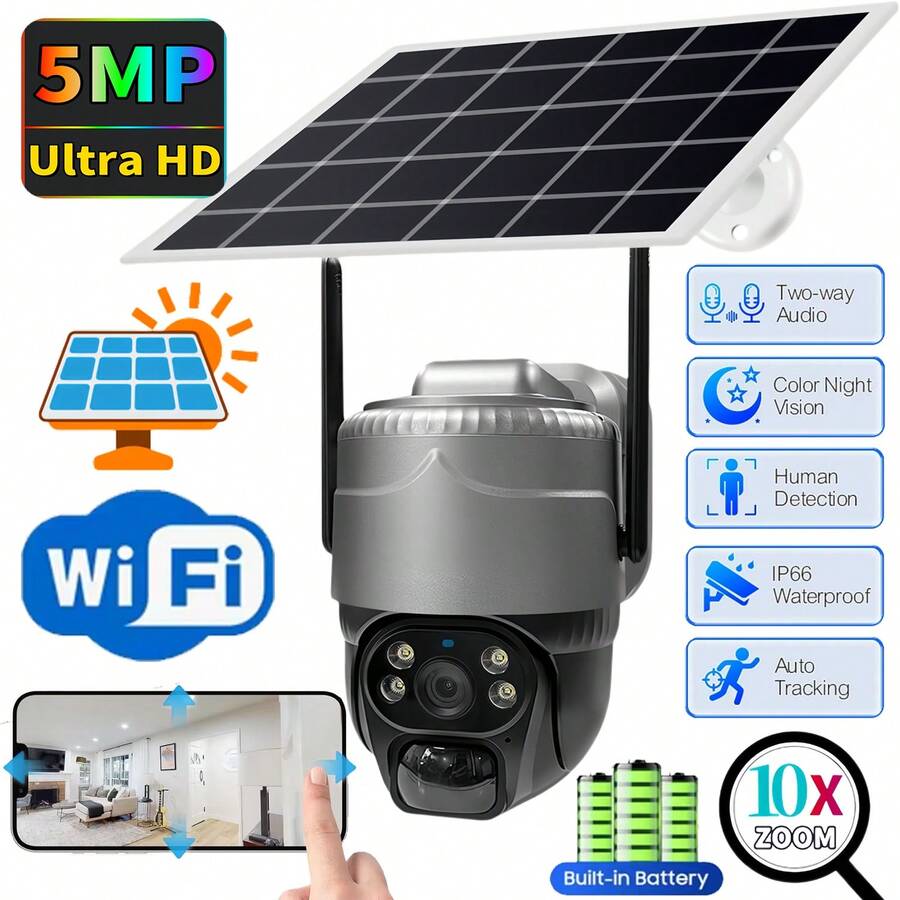 SWVW V380 Pro 10X Zoom WLAN IP Kamera Solar Cam 5MP HD Nachtsicht Smart