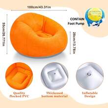 Inflatable Lounger, Portable Inflatable Couch Air Sofa, Blow Up Inflatable Lounge Chair Sofa Bean Bag, 176lb Load Inflatable Chair For Living Room Bedroom Balcony Reading Room - Orange - View 2