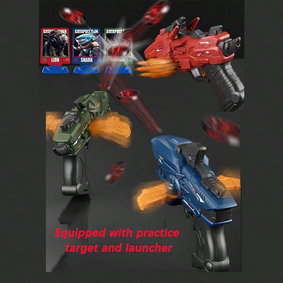 1件UFO枪男孩龙猎人战士子弹连发UFO弹射卡通恐龙软弹手枪玩具户外弹射玩具枪男孩生日礼物