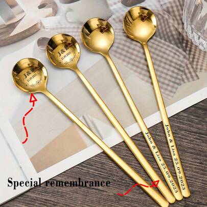 24/36pcs Set, Custom Wedding Souvenir Spoons, Gold-Plated Stainless Steel Espresso Spoons, Mini Tea Spoon Set, Coffee Sugar Dessert Ice Cream Spoons