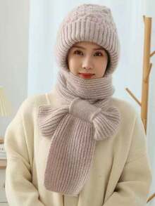 1 chiếc mũ dày khăn quàng cổ tích hợp cho phụ nữ mới mùa thu và mùa đông đạp xe mũ len ấm áp - Nhiều màu - Xem 7