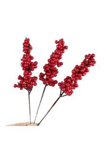 10pcs/Set Christmas Decoration Red Berry Picks, Artificial Red Berry Stems, Lucky Fruits, Lunar New Year Red Maple Fruits, New Year Auspicious Bucket Red Maple Fruits, Eucalyptus Sprigs, Holly Branch Wreath Vase Decor, Fake Flowers Room Accessories, Home Decor - Multicolor - View 5