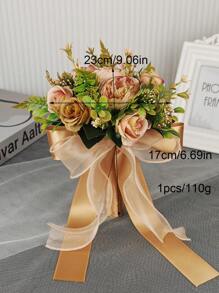 1 pièce Bouquet de fleurs artificielles de pivoine marron clair fait à la main, convient pour la mariée, la demoiselle d'honneur, le mariage, la fête, la décoration de pendaison de crémaillère