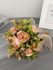 1 pièce Bouquet de fleurs artificielles de pivoine marron clair fait à la main, convient pour la mariée, la demoiselle d'honneur, le mariage, la fête, la décoration de pendaison de crémaillère