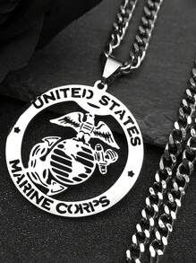 USA Medaillon Halskette aus Cut Out rostfreiem Stahl mit US-Armee Signatur Anhänger