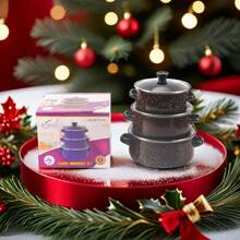 3 件套大容量经典柠檬花圆点珐琅锅汤锅煮锅炖锅适用于餐厅和家庭厨房，兼容燃气灶、电磁炉和明火 - 彩色 - 查看 18