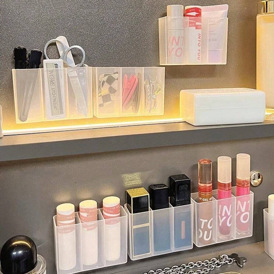 1PC Hộp lưu trữ 3 điểm gắn tường không thủng đựng kéo tỉa lông mày bút chì kẻ lông mày cọ son môi hộp lưu trữ - trắng - Xem 1