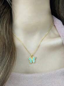 1pc French Vintage Enamel & Zirconia Crystal Butterfly Necklace, Double Layers Exquisite Choker, High-End Quality Retro Necklace Suitable For Women Daily, Holiday, Party, Gift