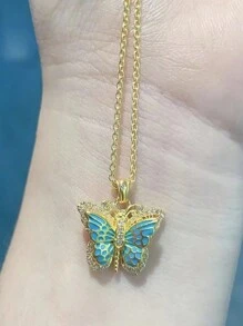1pc French Vintage Enamel & Zirconia Crystal Butterfly Necklace, Double Layers Exquisite Choker, High-End Quality Retro Necklace Suitable For Women Daily, Holiday, Party, Gift