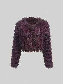 Women's Elegant Short Fuzzy Party Jacket - Purple - View 4