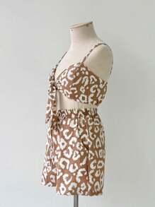 Women's Shorts Suit Casual And Stylish Solid Color Leopard Print Shorts - 卡其色 - 查看 3