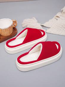 Autumn/Winter Fluffy Lined Slip-On Slippers, Fashion Thickened Warm Peach Pink Open Toe And Beige Casual Indoor House Shoes With Non-Slip Thick Soles, Comfortable Green Long Fur Women House Slippers