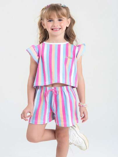Conjunto Cropped Infantil Verão Feminino Listras - Listrado