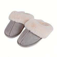 Dép đi trong nhà bằng vải nhung dày mới dành cho nam và nữ, ấm áp, thời trang, thoải mái và chống trượt với mũi giày kín - Xám - Xem 3