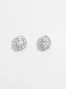 Vaerine 1set Elegant Fashion Luxury Sparkling Classic 925 Silver Zirconia Oval Earrings Necklace Ring Jewelry Set, Suitable For Date, Party, Wedding, Daily Wear, Gift To Enhance Lady's Elegant - Oval - View 5