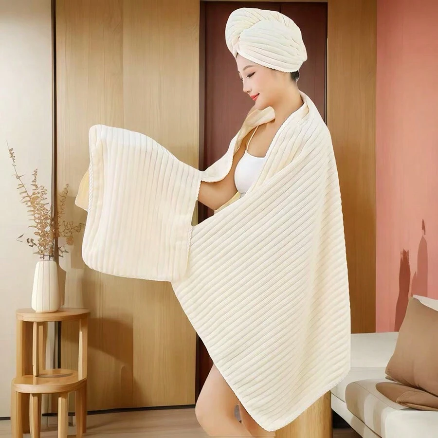 Khăn tắm viền mềm mại, không rụng lông bằng vải lông cừu san hô dành cho người lớn và các cặp đôi - trắng - Xem 1