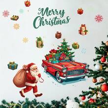 1 件卡通圣诞老人、圣诞树、卡车、礼物墙贴、客厅家居装饰、节日派对 - 彩色 - 查看 1