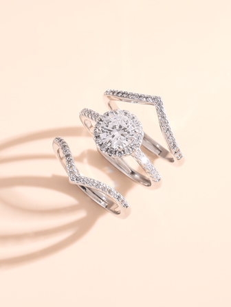 3pcs Cubic Zirconia Decor Ring