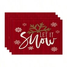 1pc/4pcs/6pcs Winter Christmas Decorative Placemats, Snowflake Reindeer Christmas Star Christmas Tree Bow Letter Linen Placemats, Dirt-Resistant Placemats, Suitable For Home, Restaurants And Cafes, Tabletop Decor, Home Supplies - Multicolor - View 17